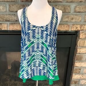 Anthropologie Maeve Blue and Green Ikat Racer Back Tank Size Small